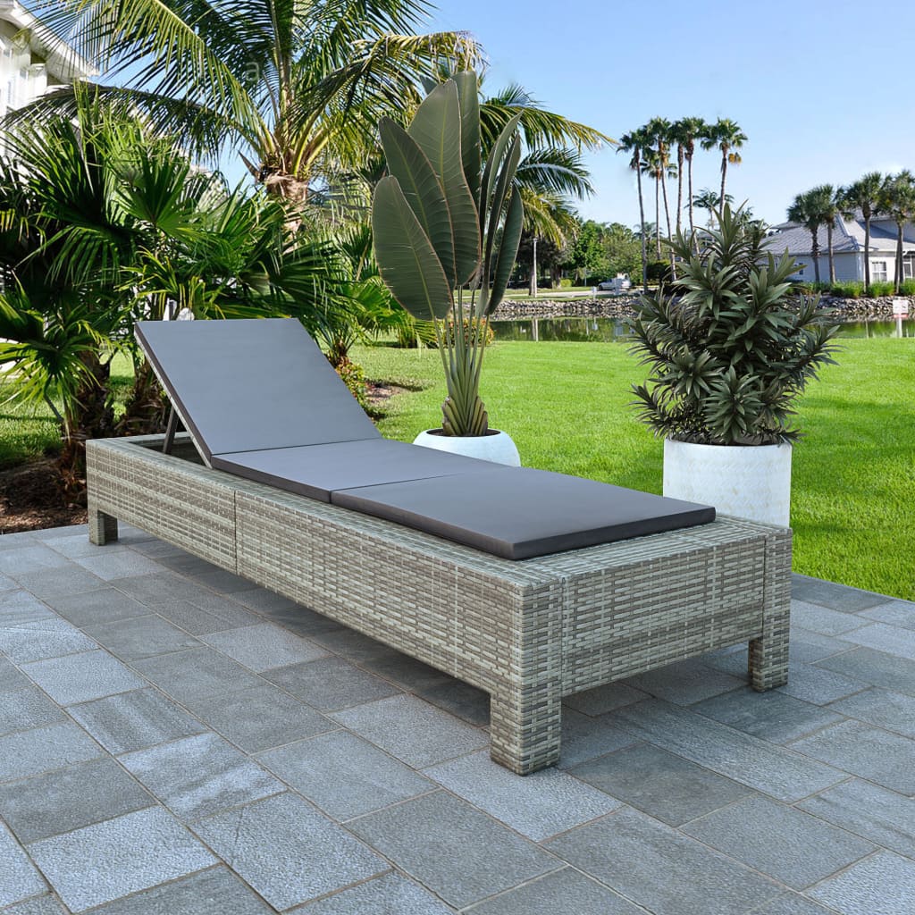 Galleria Design Sunbed with Cushion Grey Poly Rattan