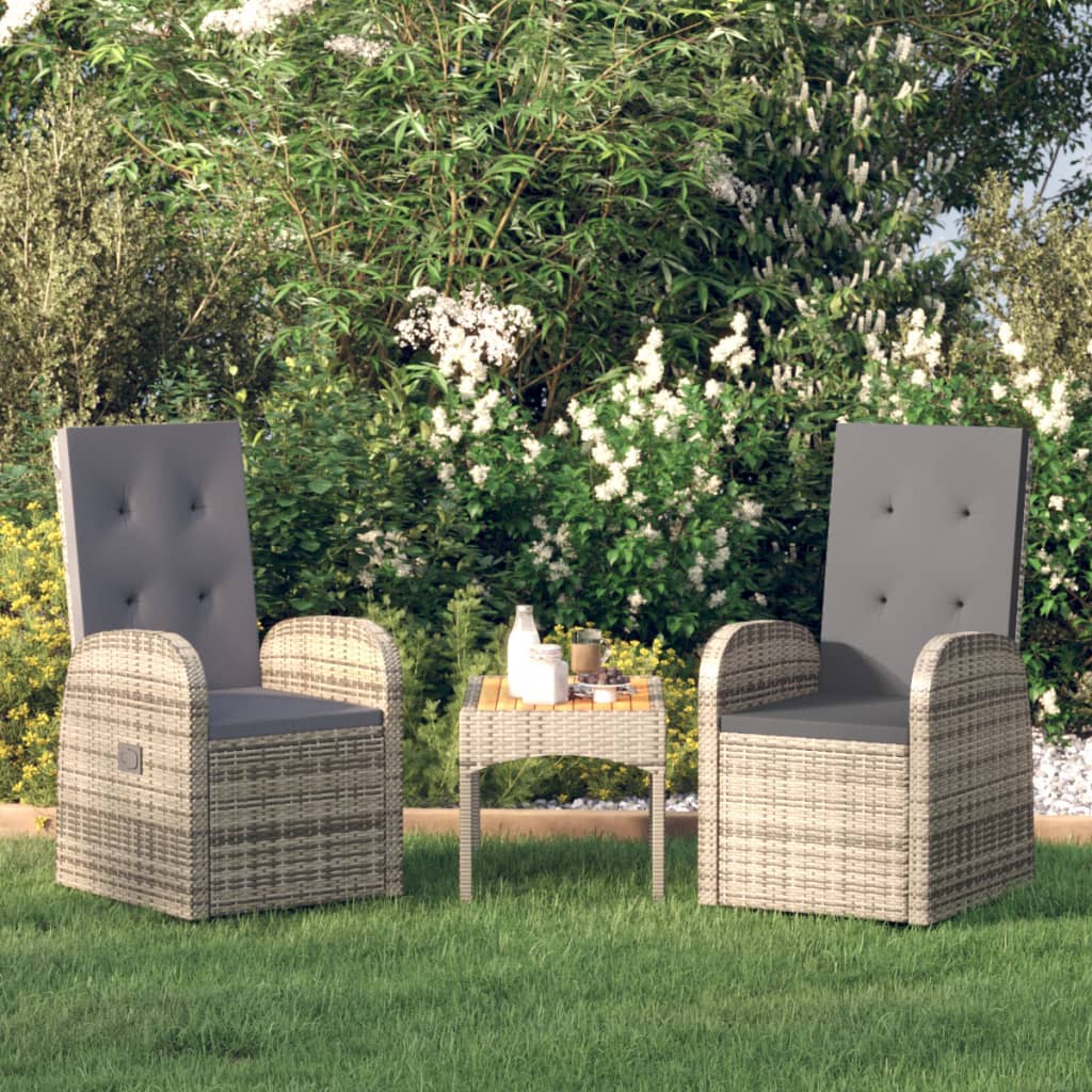Galleria Design Reclining Garden Chairs 2 pcs with Cushions Poly Rattan Grey