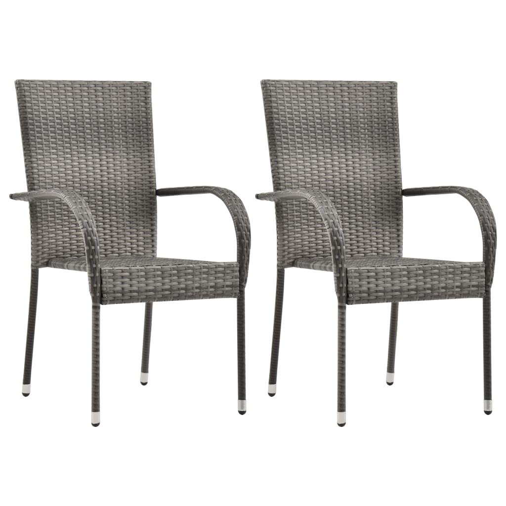 Galleria Design Stackable Outdoor Chairs 2 pcs Grey Poly Rattan