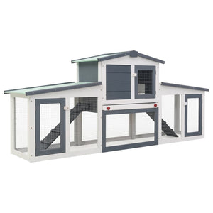 Galleria Design Outdoor Large Rabbit Hutch Grey and White 201x45x85 cm Wood