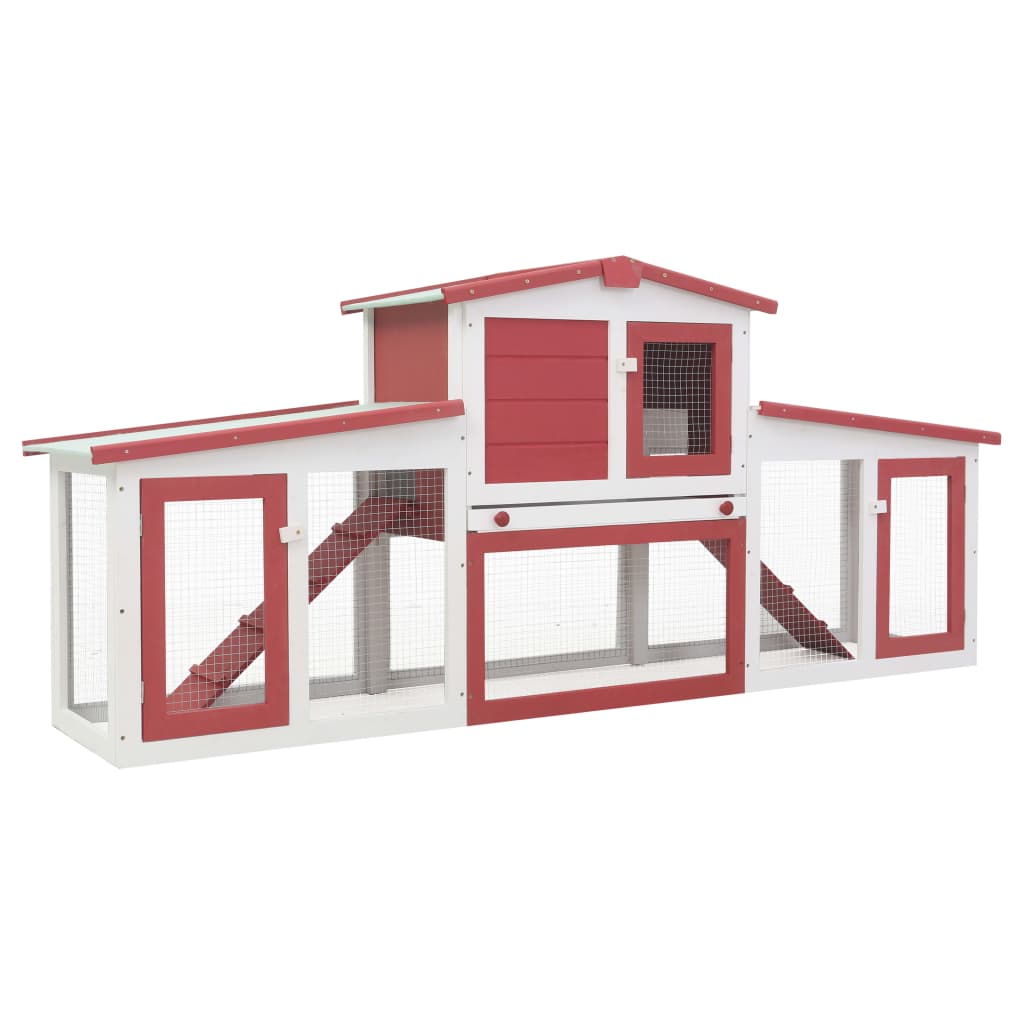 Galleria Design Outdoor Large Rabbit Hutch Red and White 201x45x85 cm Wood