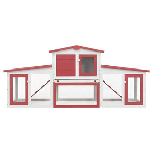 Galleria Design Outdoor Large Rabbit Hutch Red and White 201x45x85 cm Wood
