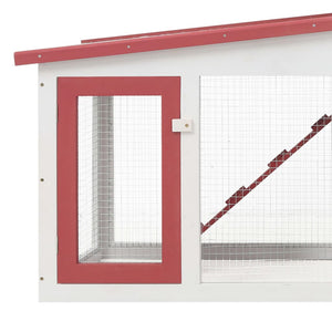 Galleria Design Outdoor Large Rabbit Hutch Red and White 201x45x85 cm Wood