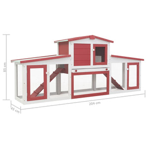 Galleria Design Outdoor Large Rabbit Hutch Red and White 201x45x85 cm Wood