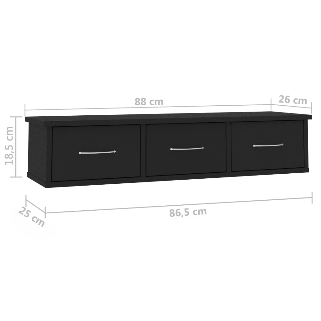 Galleria Design Wall-mounted Drawer Shelf Black 88x26x18.5 cm Engineered Wood