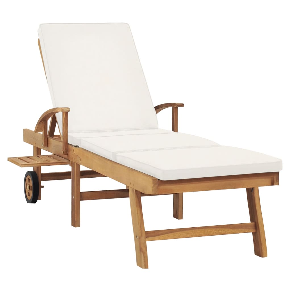 Galleria Design Sun Lounger with Cushion Solid Teak Wood Cream