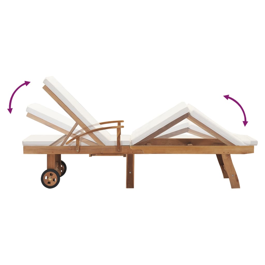 Galleria Design Sun Lounger with Cushion Solid Teak Wood Cream