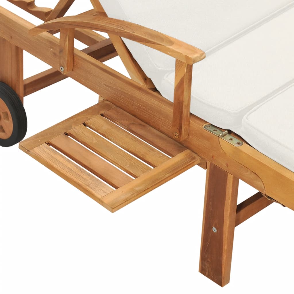Galleria Design Sun Lounger with Cushion Solid Teak Wood Cream