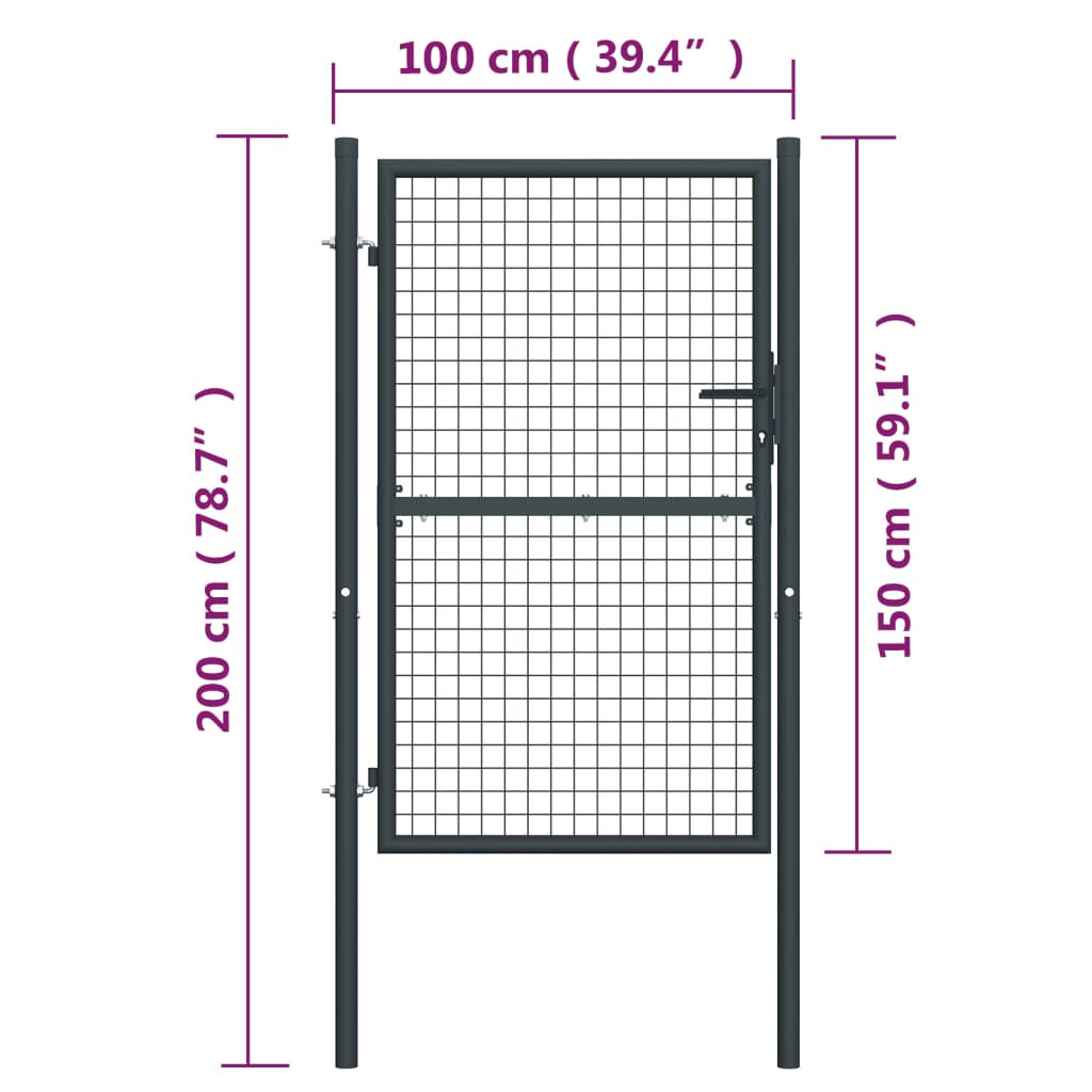 Galleria Design Mesh Garden Gate Galvanised Steel 100x150 cm Grey