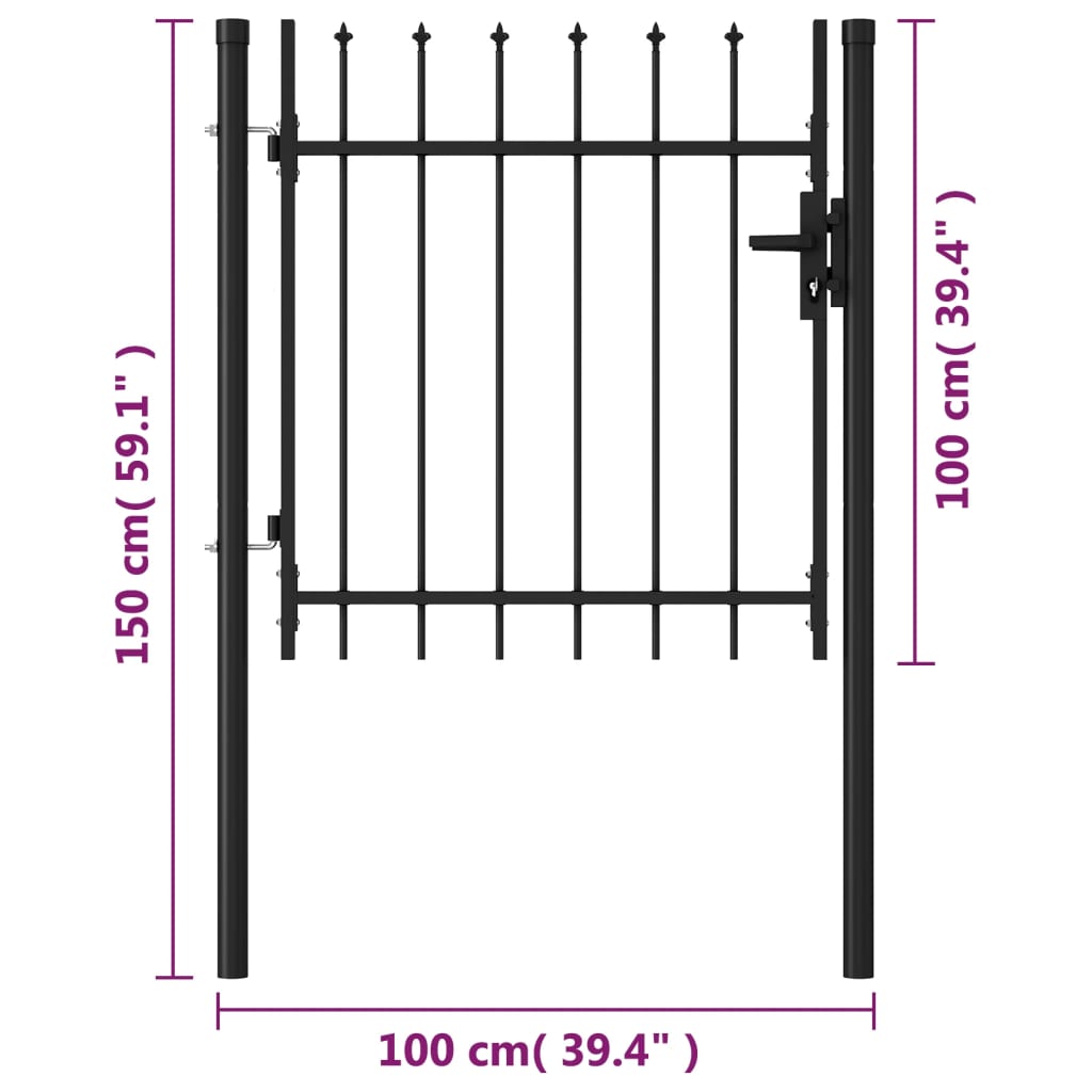 Galleria Design Fence Gate Single Door with Spike Top Steel 1x1 m Black