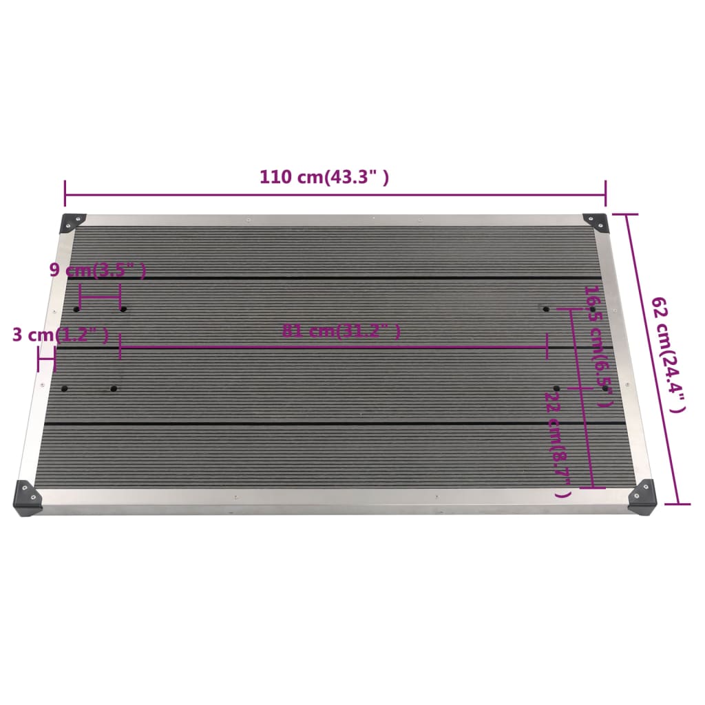 Galleria Design Outdoor Shower Tray WPC Stainless Steel 110x62 cm Grey