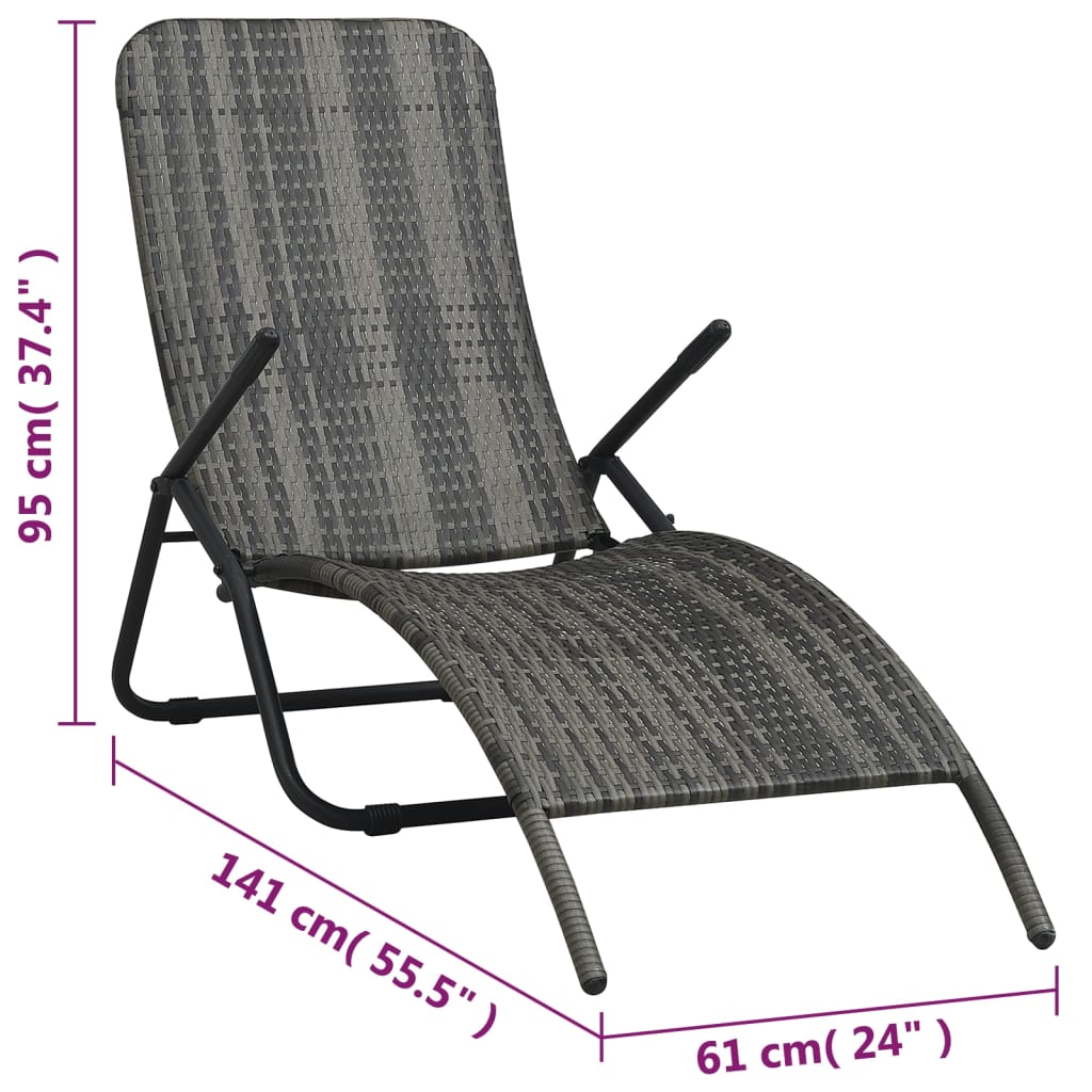 Galleria Design Folding Sun Lounger Poly Rattan Grey