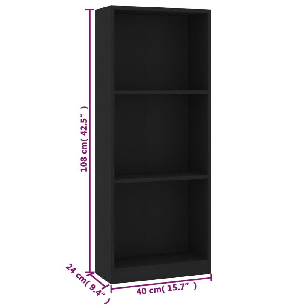 Galleria Design 3-Tier Book Cabinet Black 40x24x109 cm Engineered Wood