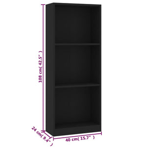 Galleria Design 3-Tier Book Cabinet Black 40x24x109 cm Engineered Wood