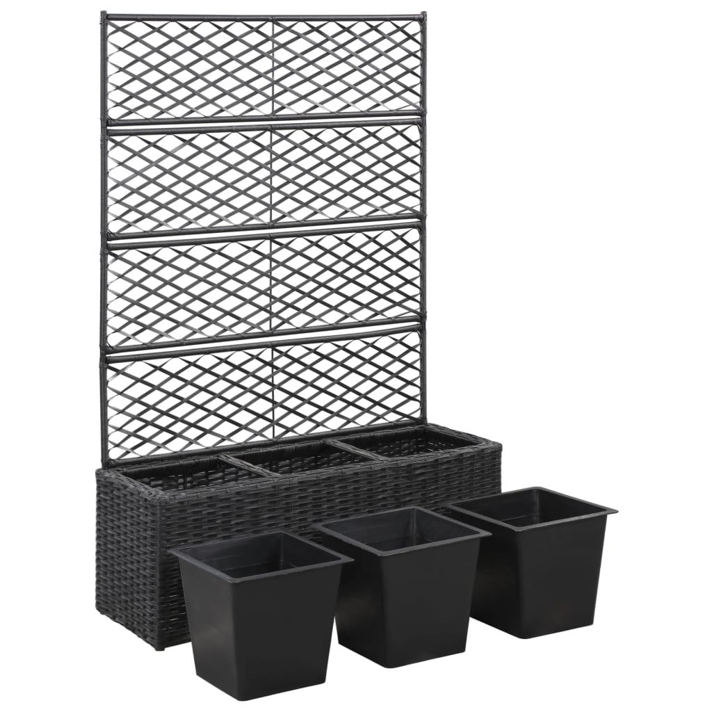 rattan trellis planter Galleria Design Trellis Raised Bed with 3 Pots 83x30x130 cm Poly Ratta