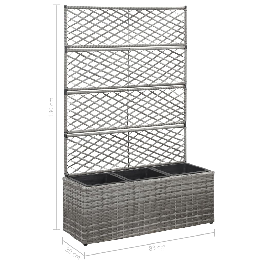 Galleria Design Trellis Raised Bed with 3 Pots 83x30x130 cm Poly Rattan Grey