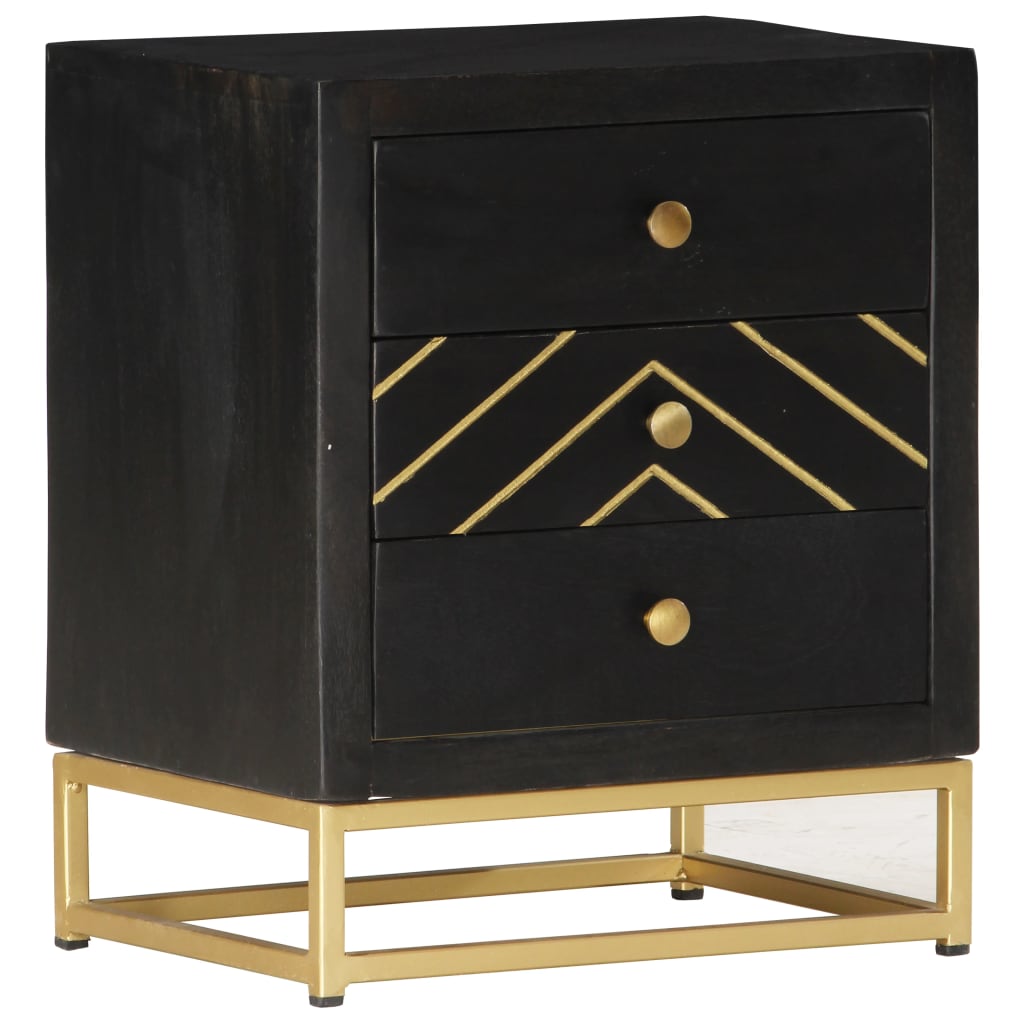 Galleria Design Bedside Cabinet Black and Gold 40x30x50 cm Solid Mango Wood