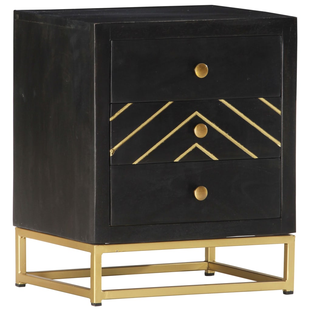 Galleria Design Bedside Cabinet Black and Gold 40x30x50 cm Solid Mango Wood