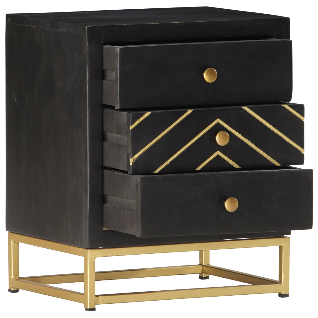 Galleria Design Bedside Cabinet Black and Gold 40x30x50 cm Solid Mango Wood