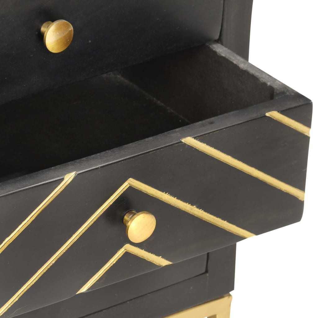 Galleria Design Bedside Cabinet Black and Gold 40x30x50 cm Solid Mango Wood