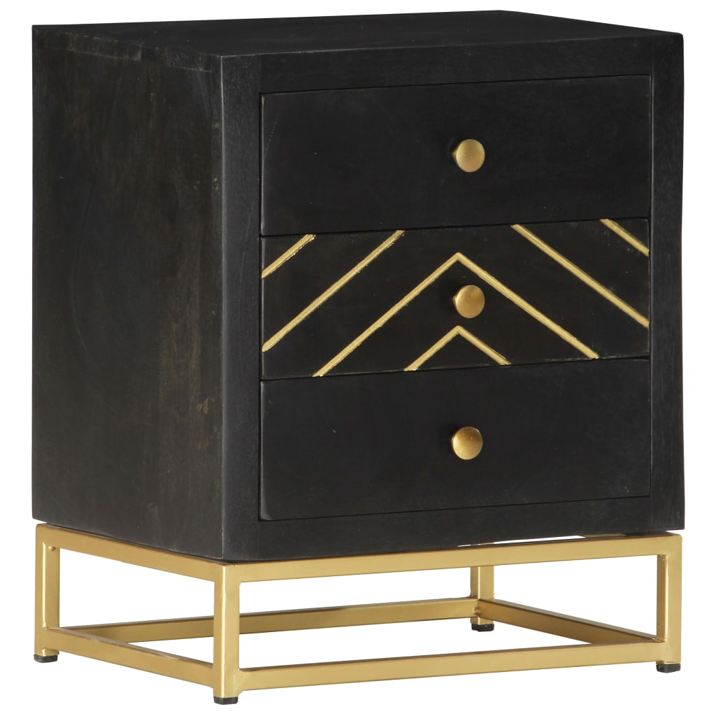 Galleria Design Bedside Cabinet Black and Gold 40x30x50 cm Solid Mango Wood
