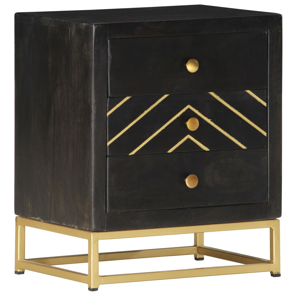 Galleria Design Bedside Cabinet Black and Gold 40x30x50 cm Solid Mango Wood