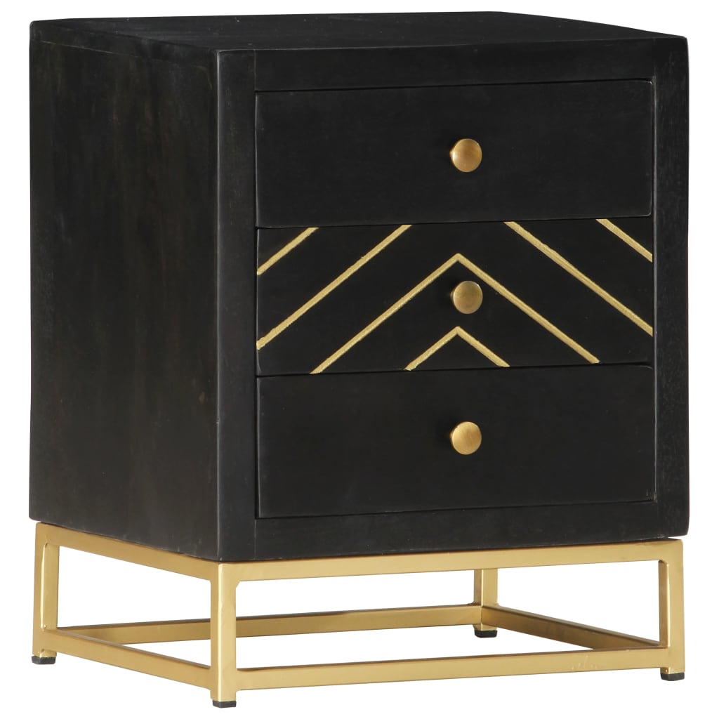 Galleria Design Bedside Cabinet Black and Gold 40x30x50 cm Solid Mango Wood