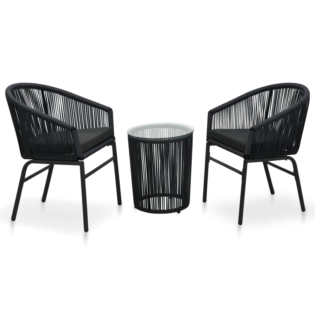 Galleria Design 3 Piece Bistro Set with Cushions PE Rattan Black