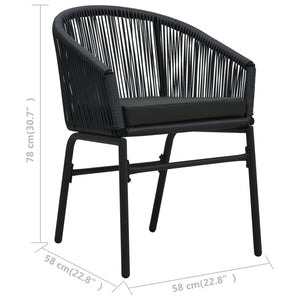 Galleria Design 3 Piece Bistro Set with Cushions PE Rattan Black