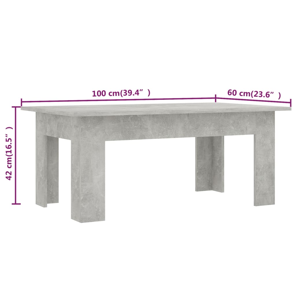 Galleria Design Coffee Table Concrete Grey 100x60x42 cm Engineered Wood