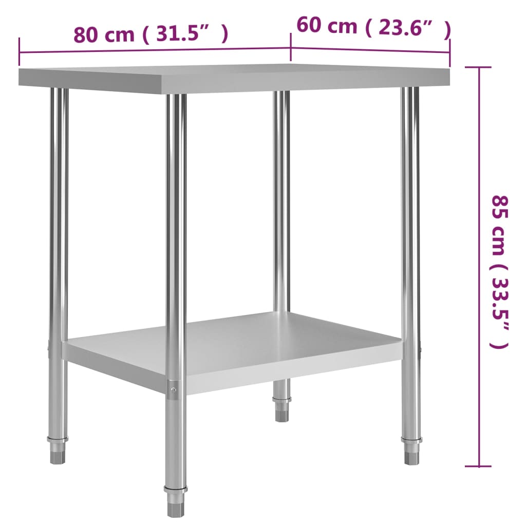 Galleria Design Kitchen Work Table 80x60x85 cm Stainless Steel