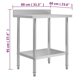 Galleria Design Kitchen Work Table with Backsplash 80x60x93 cm Stainless Steel