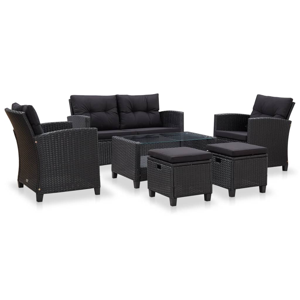 Galleria Design 6 Piece Garden Sofa Set with Cushions Poly Rattan Black