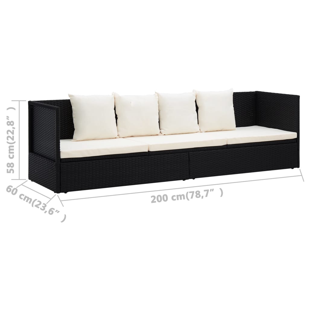 Galleria Design Garden Bed with Cushion &amp; Pillows Poly Rattan Black