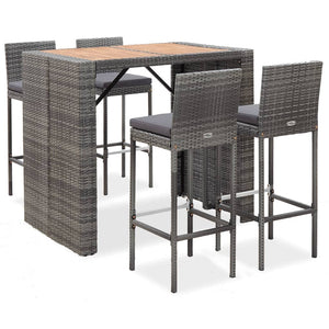 Galleria Design 5 Piece Outdoor Bar Set Poly Rattan and Wood Acacia Grey