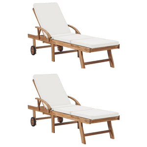Galleria Design Sun Loungers with Cushions 2 pcs Solid Teak Wood Cream
