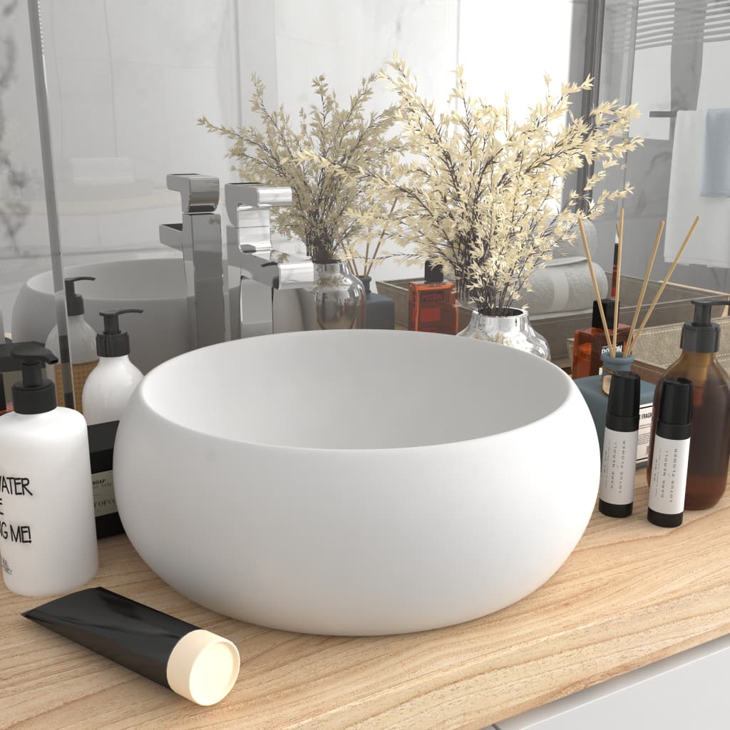 Galleria Design Luxury Wash Basin Round Matt White 40x15 cm Ceramic