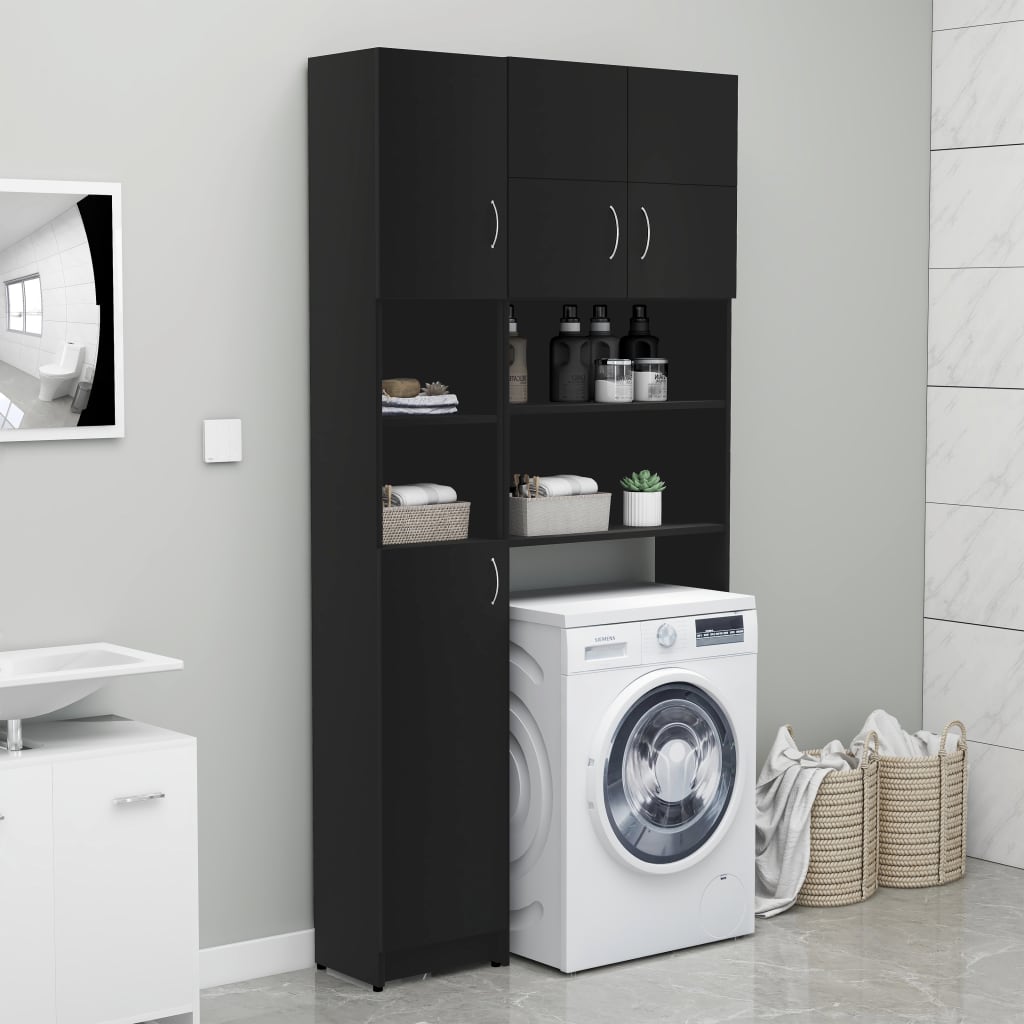 Galleria Design Washing Machine Cabinet Set Black Engineered Wood