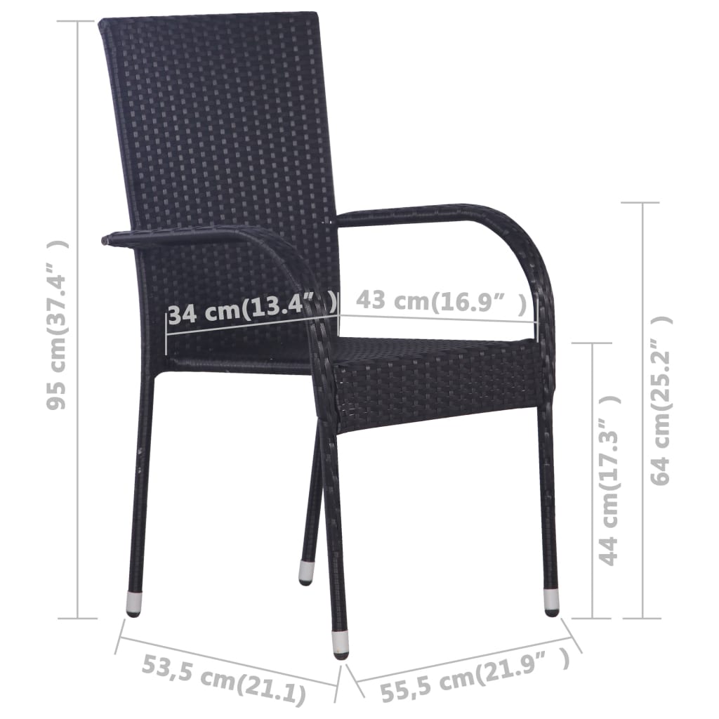 Galleria Design Stackable Outdoor Chairs 6 pcs Poly Rattan Black