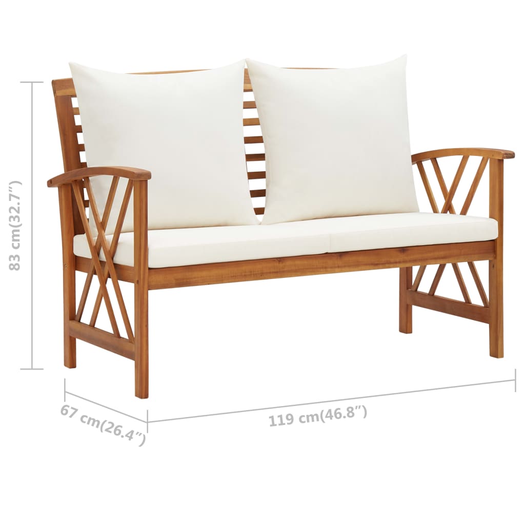 Galleria Design Garden Bench with Cushions 119 cm Solid Acacia Wood