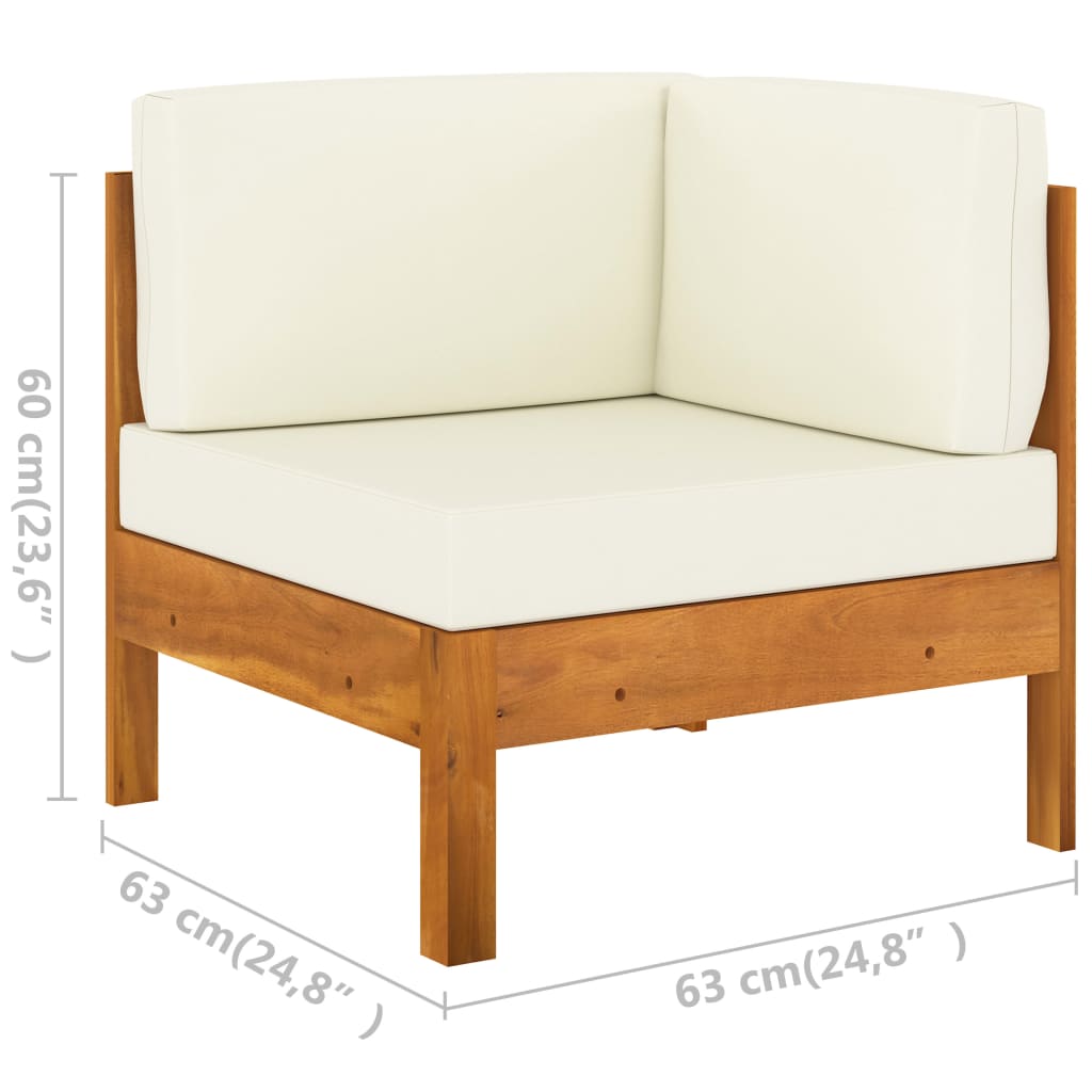 Galleria Design Corner Sofa with Cream White Cushions Solid Acacia Wood