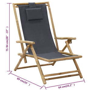 Galleria Design Reclining Relaxing Chair Dark Grey Bamboo and Fabric