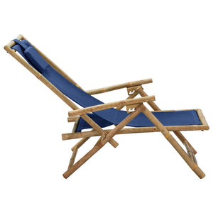 Galleria Design Reclining Relaxing Chair Navy Blue Bamboo and Fabric