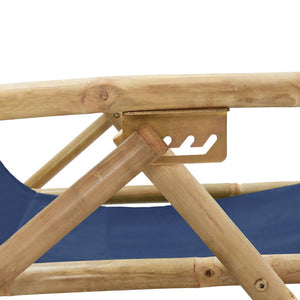 Galleria Design Reclining Relaxing Chair Navy Blue Bamboo and Fabric