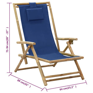 Galleria Design Reclining Relaxing Chair Navy Blue Bamboo and Fabric
