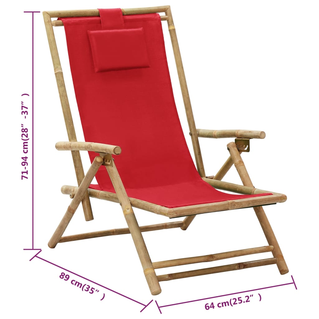Galleria Design Reclining Relaxing Chair Red Bamboo and Fabric