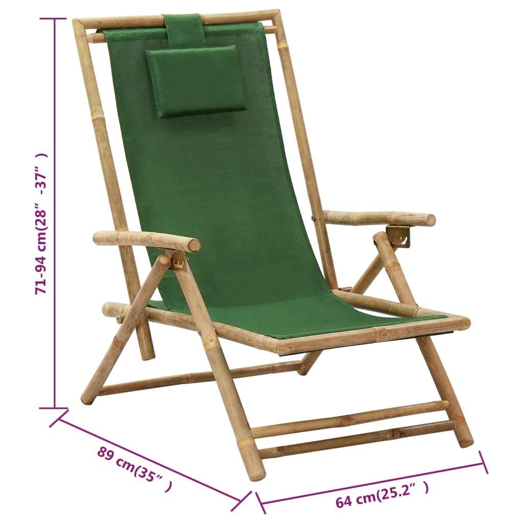 Galleria Design Reclining Relaxing Chair Green Bamboo and Fabric