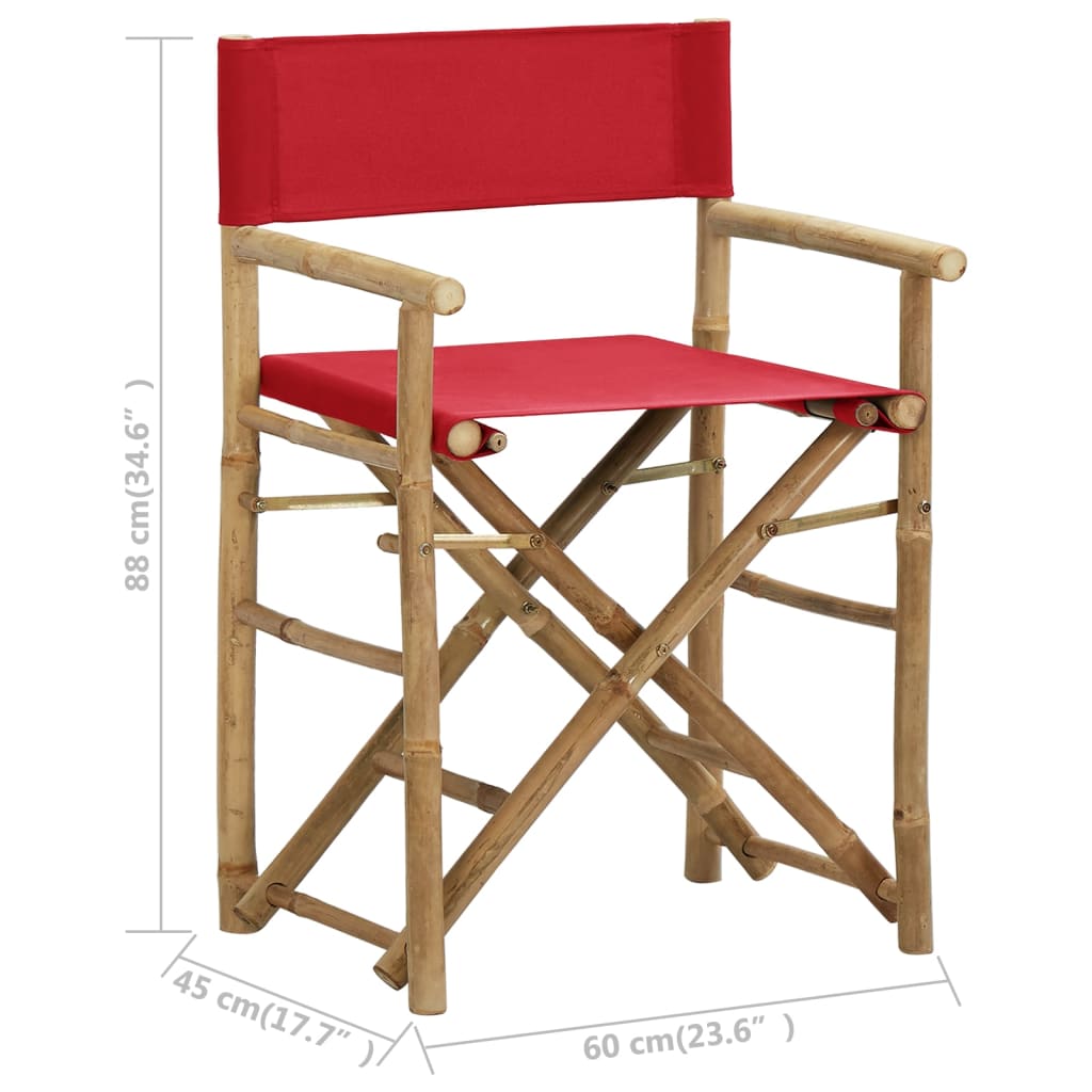 Galleria Design Folding Director's Chairs 2 pcs Red Bamboo and Fabric