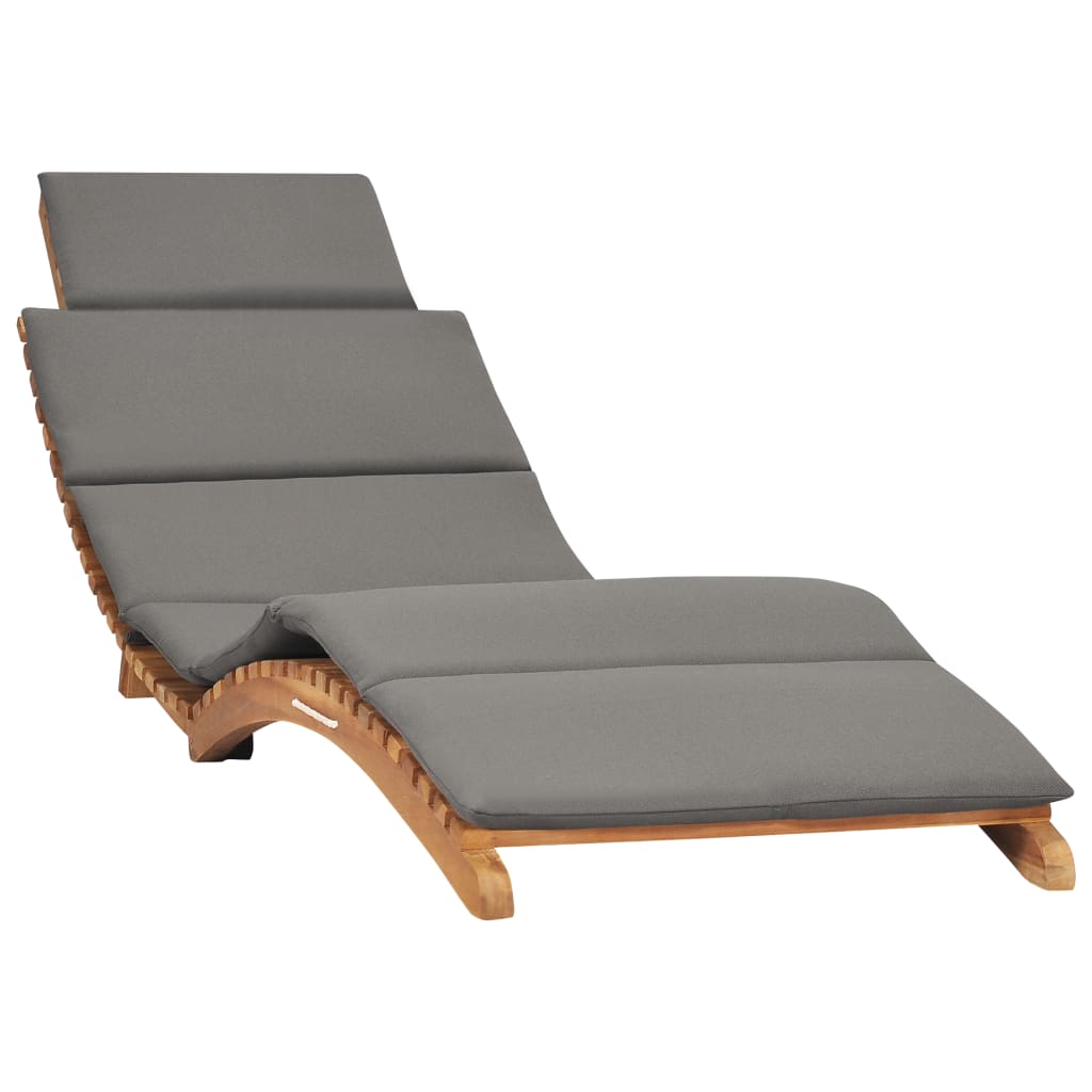 Galleria Design Folding Sun Lounger with Dark Grey Cushion Solid Teak