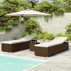 Galleria Design 3 Piece Garden Sun Loungers with Tea Table Poly Rattan Brown
